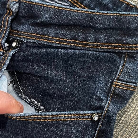 Miss Anna Womens Flare Jeans Mid Rise Denim 5 Pockets Dark Wash Blue Size 38 - Picture 2 of 11